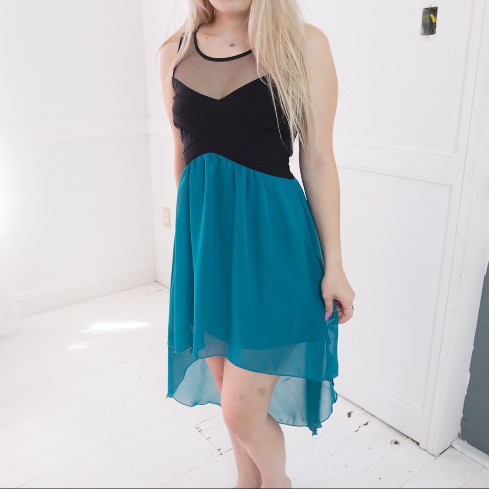 Teal and Black high low dress
